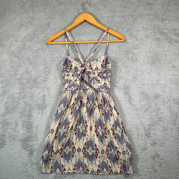 Billabong Aztec Triangle Geo Mini Dress Women's Cross Back Size L - Picture 2 of 9